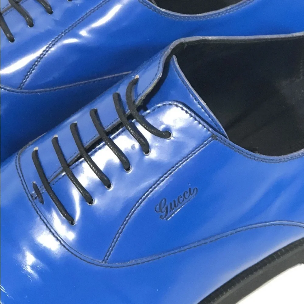 Gucci Men’s Blue Leather Cap Toe Oxford Dress Shoes Made in Italy